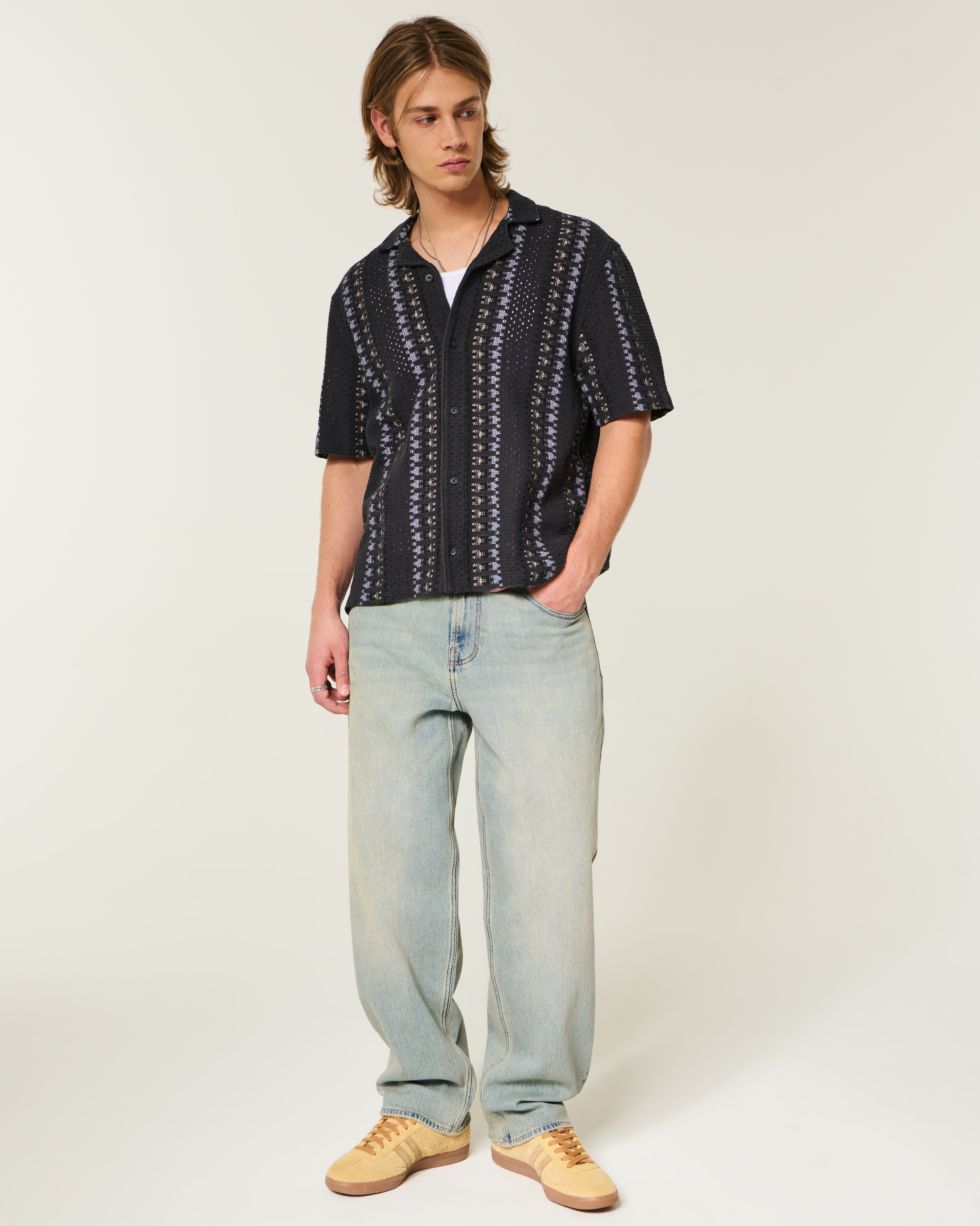 Boxy Short-Sleeve Crochet-Style Shirt