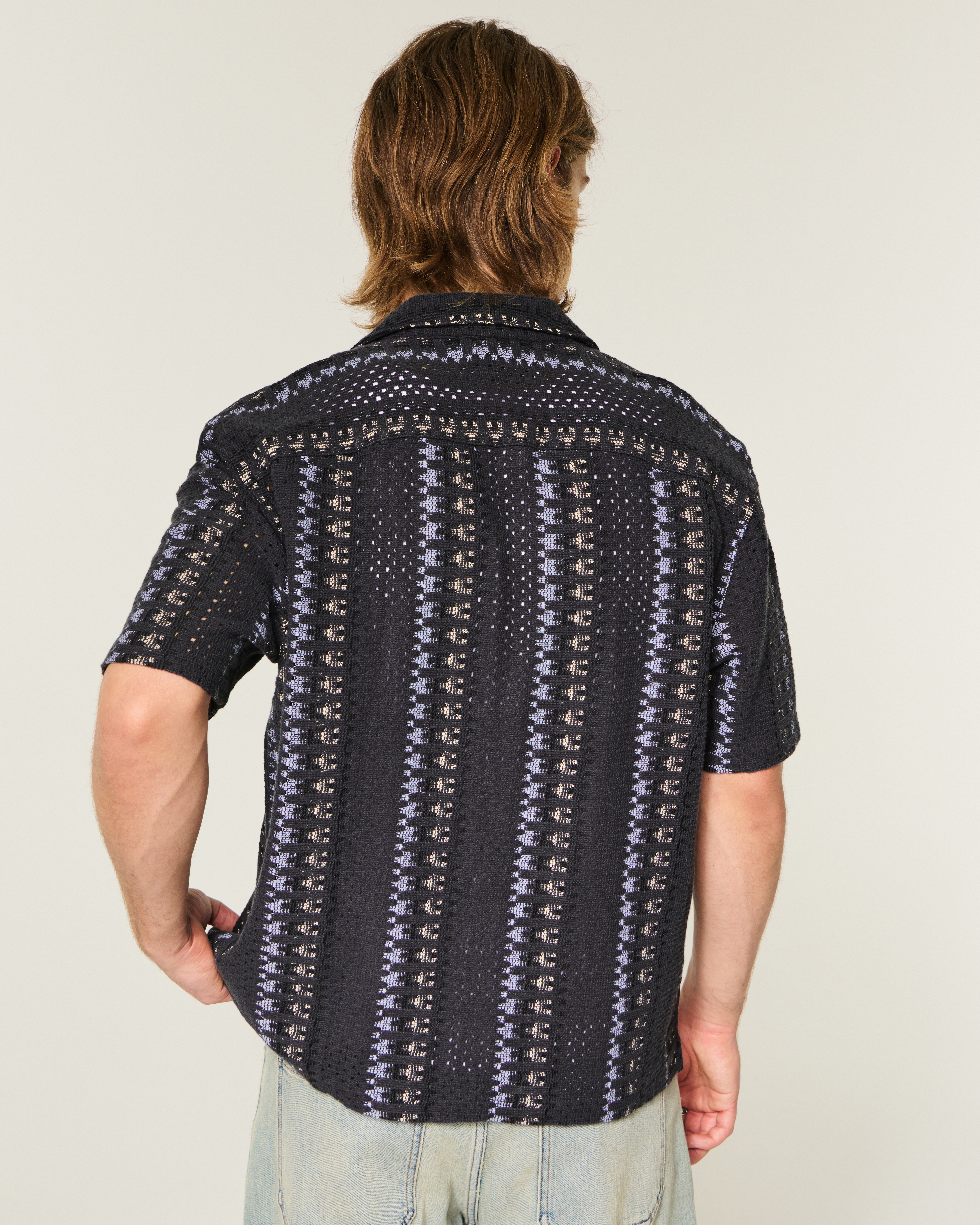 Boxy Short-Sleeve Crochet-Style Shirt