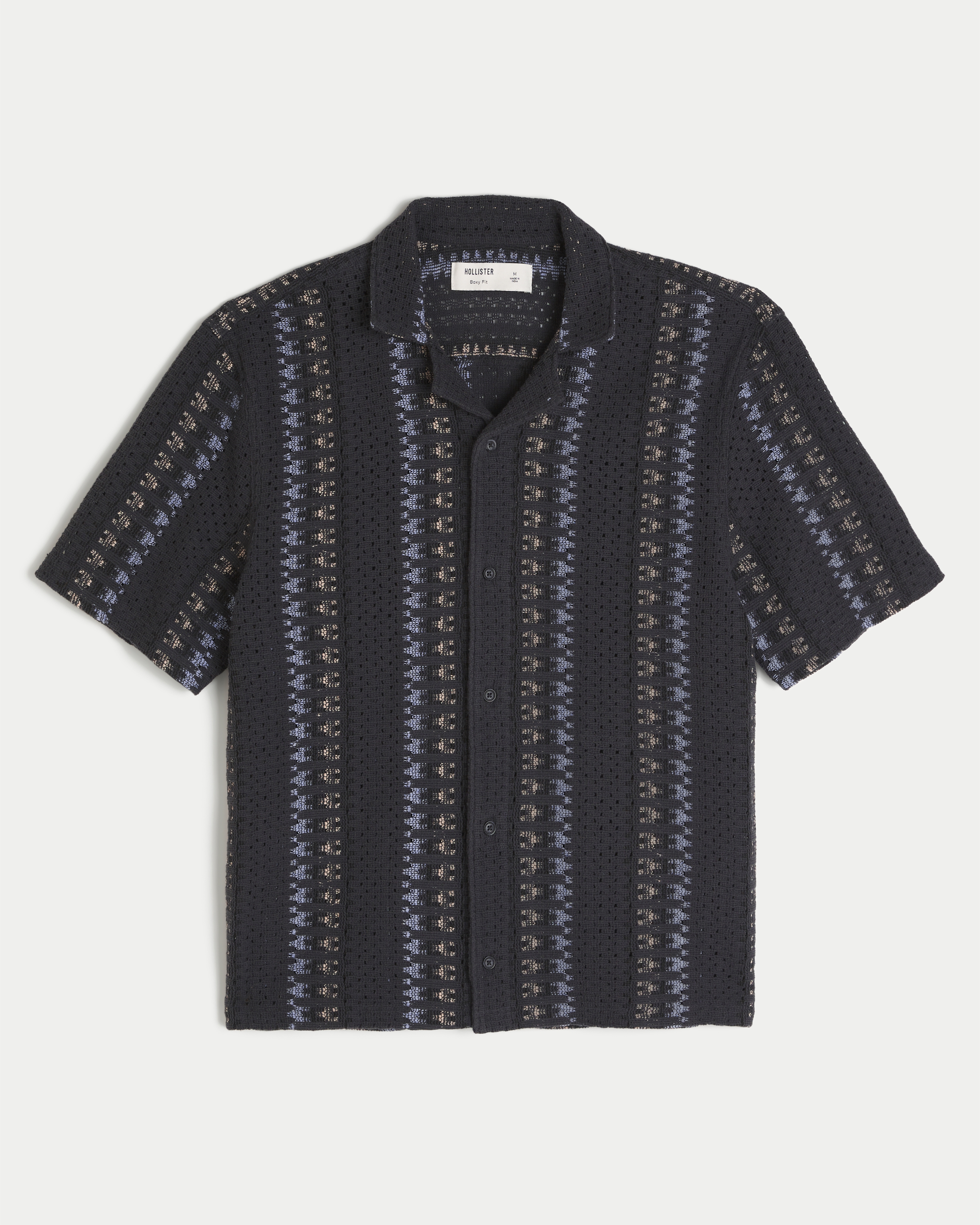 Boxy Short-Sleeve Crochet-Style Shirt