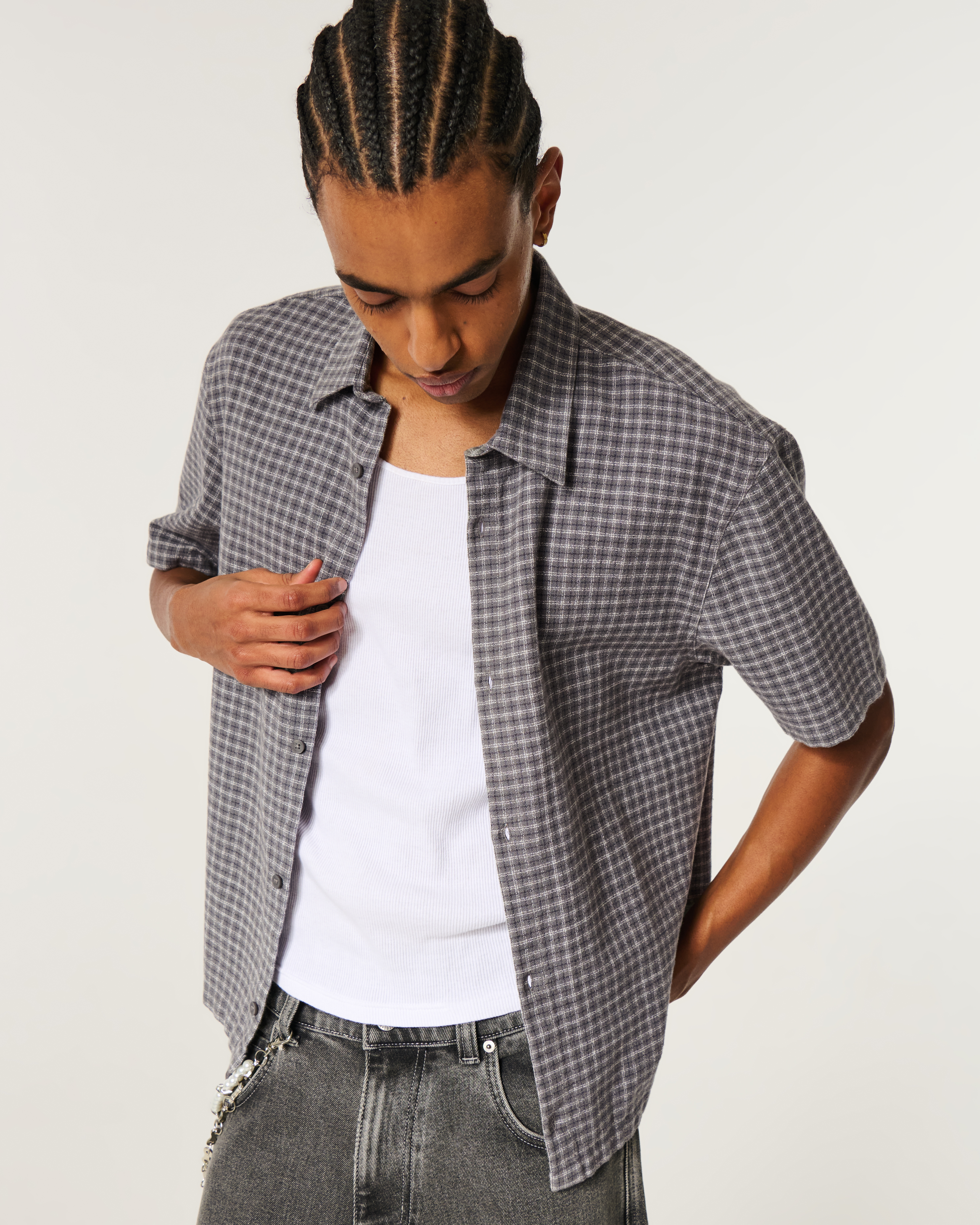 Boxy Short-Sleeve Graphic Check Shirt