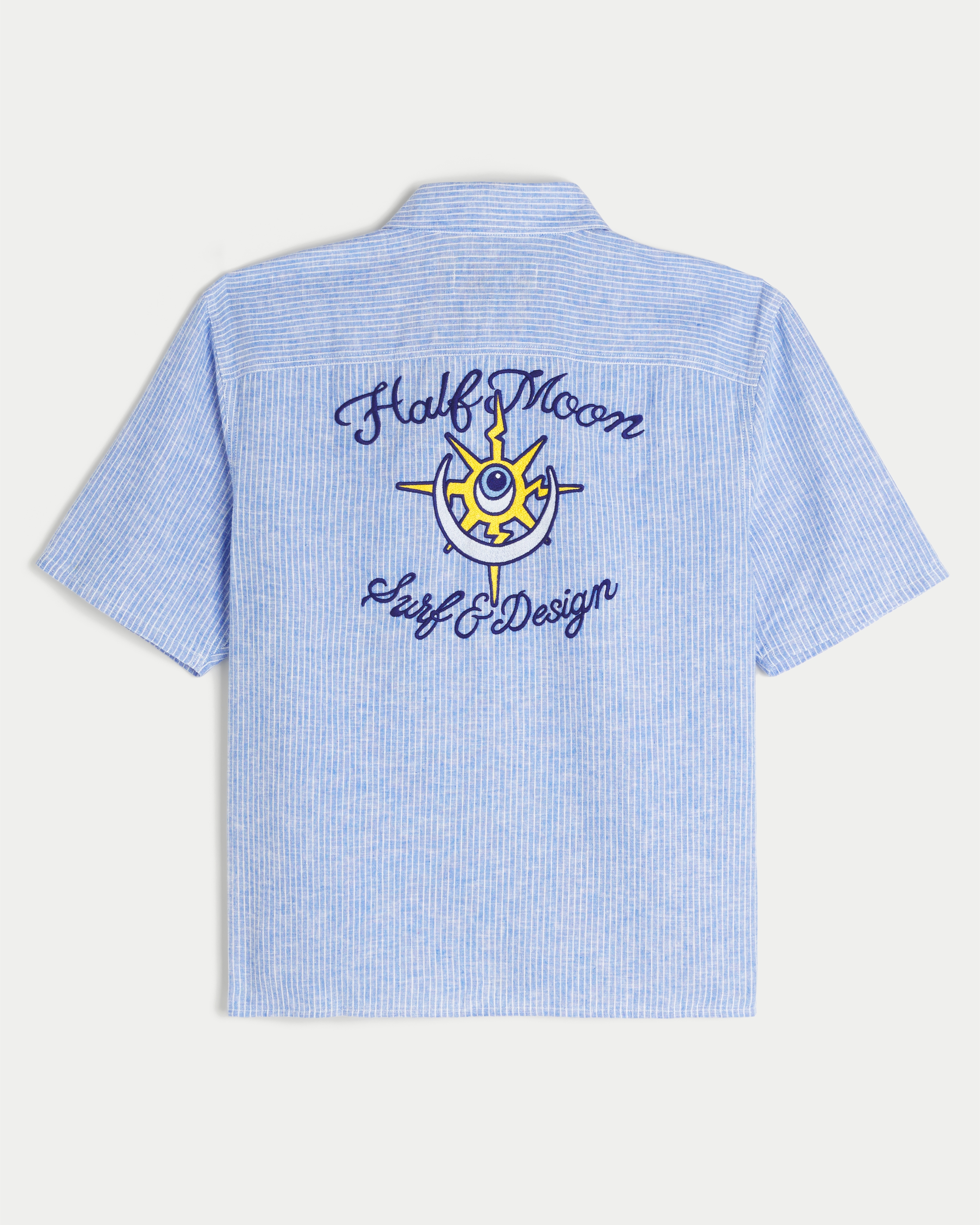 Boxy Short-Sleeve Linen-Blend Half Moon Graphic Shirt