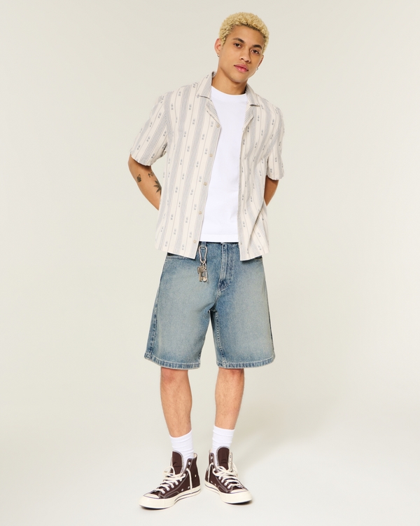 Boxy Cotton Textural Stripe Shirt, Light Taupe Stripe view 2