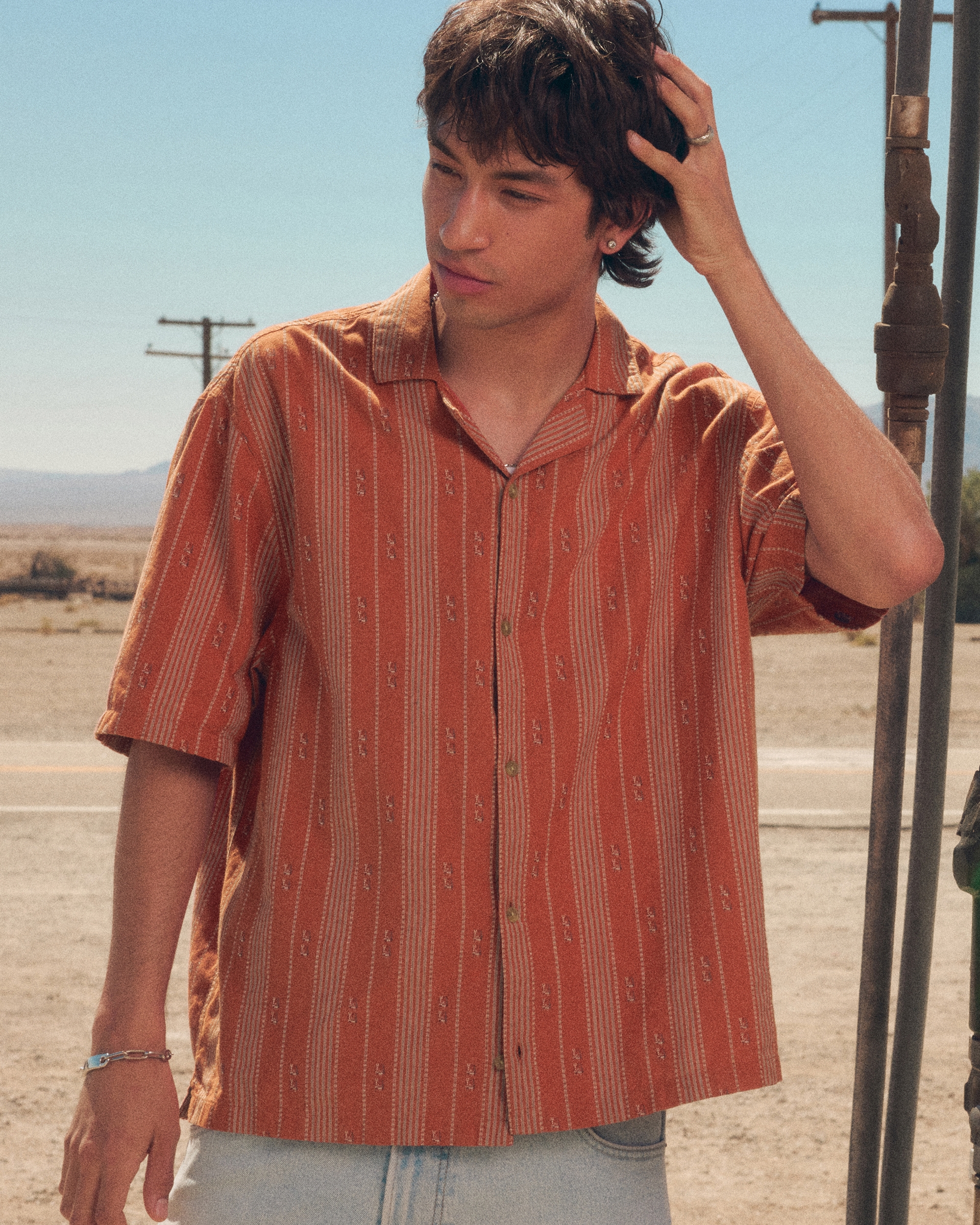 Boxy Cotton Textural Stripe Shirt