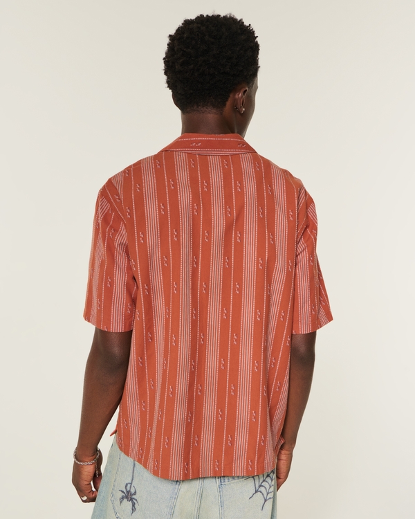 Boxy Cotton Textural Stripe Shirt, Dark Orange Stripe view 2