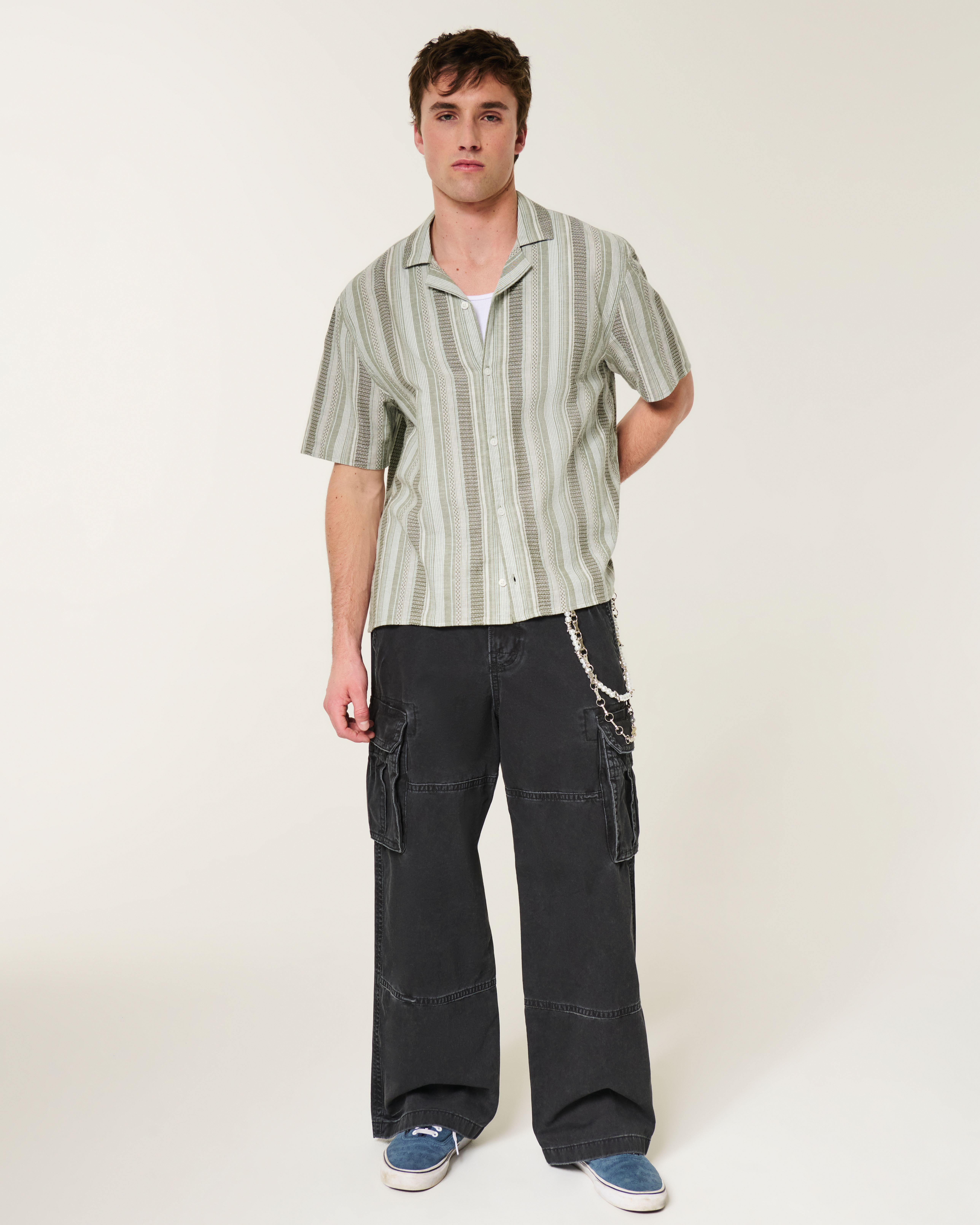 Boxy Short-Sleeve Textural Shirt