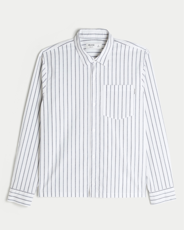 Boxy Poplin Button Front Shirt, White Stripe view 1
