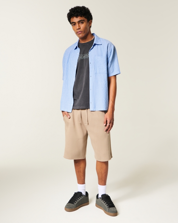 Boxy Short-Sleeve Seersucker Shirt, Blue Stripe view 2