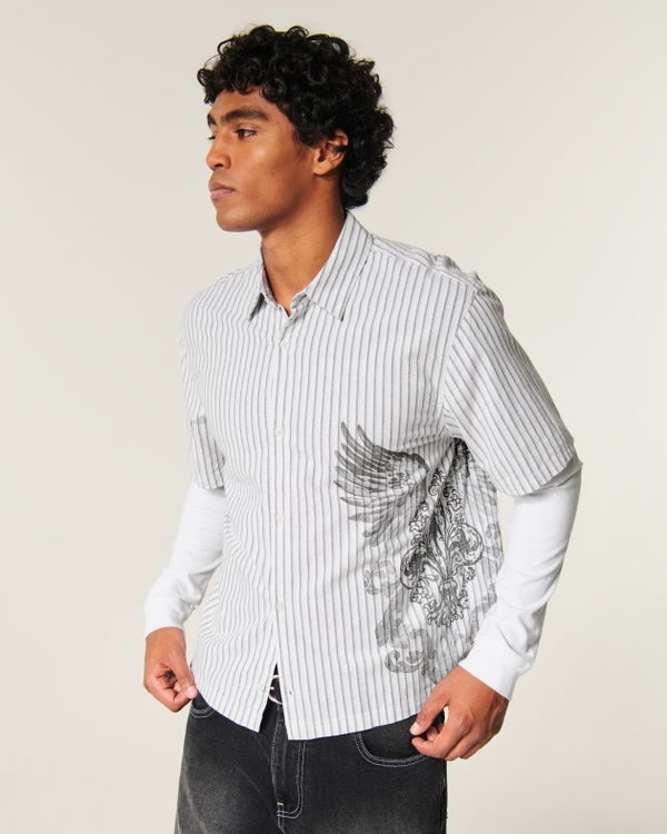 Boxy Layered 2-in-1 Graphic Shirt, White Stripe view 1