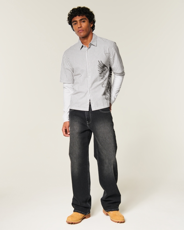 Boxy Layered 2-in-1 Graphic Shirt, White Stripe view 2