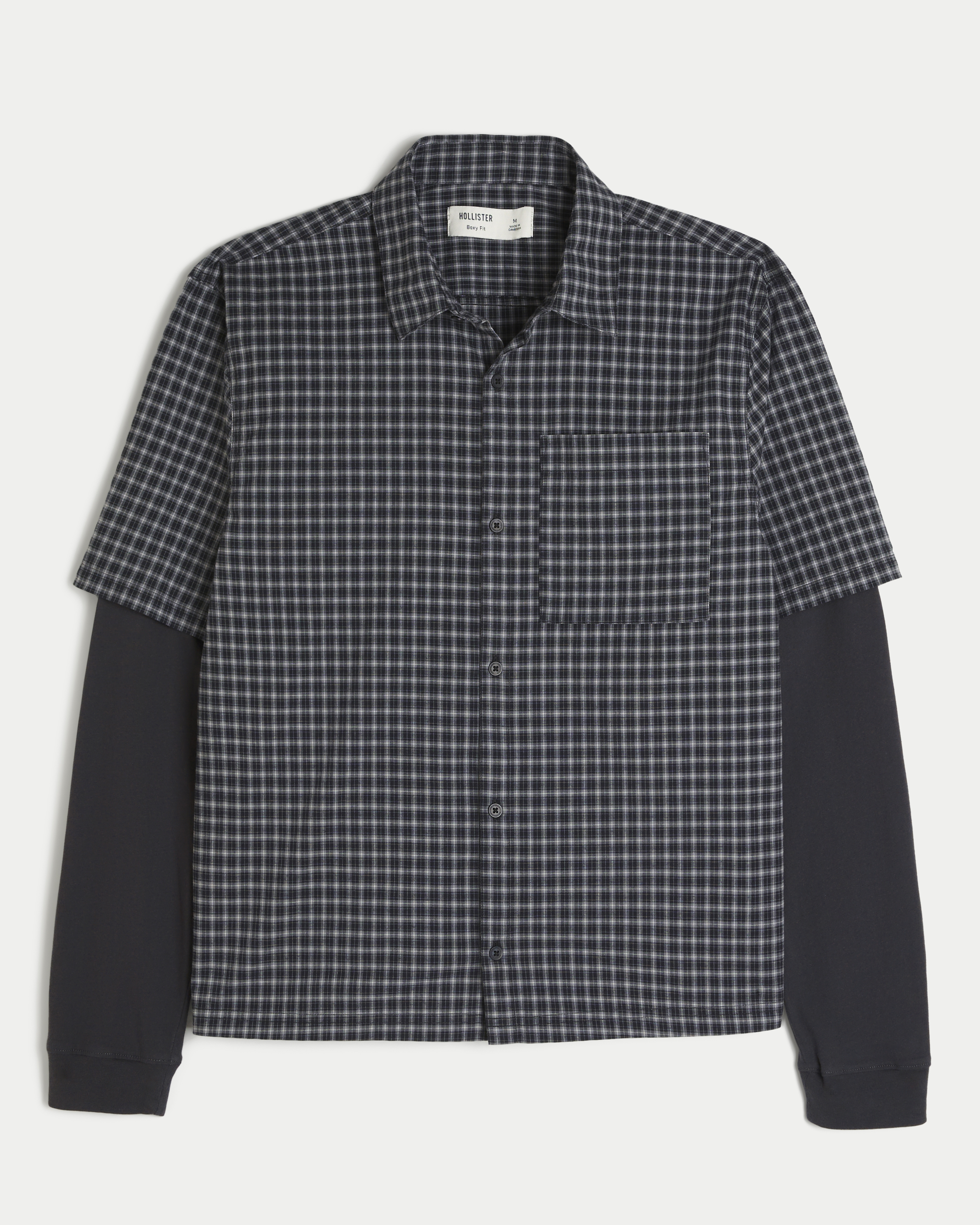 Boxy Button-Through Layered 2-in-1 Shirt