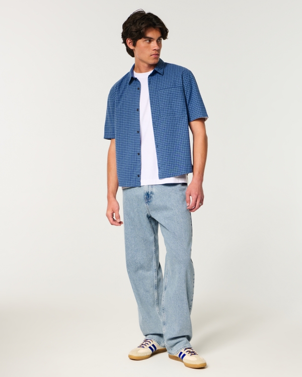 Boxy Short-Sleeve Shirt, Blue Plaid view 2