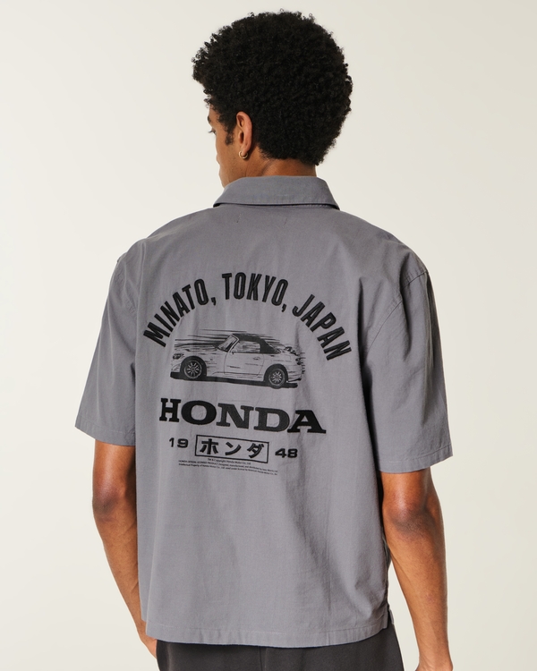Boxy Honda Graphic Mechanic Shirt, Dark Gray view 1