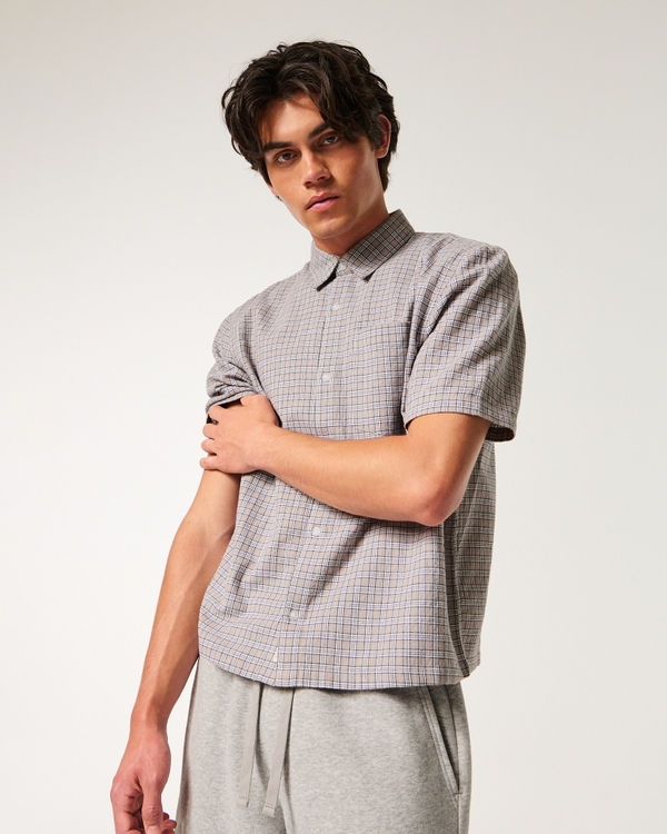 Boxy Short-Sleeve Shirt, Gray Plaid view 1
