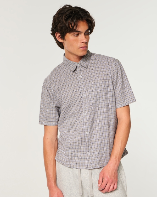 Boxy Short-Sleeve Shirt, Gray Plaid view 2