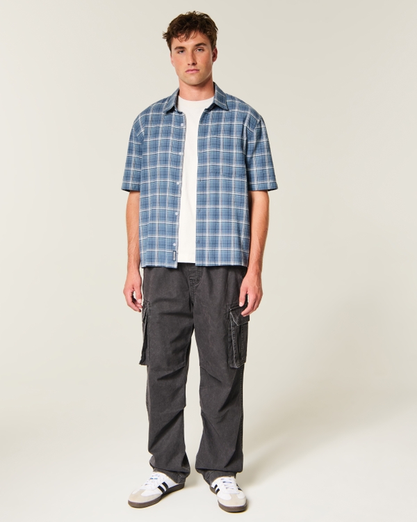 Boxy Short-Sleeve Shirt, Blue Plaid view 2