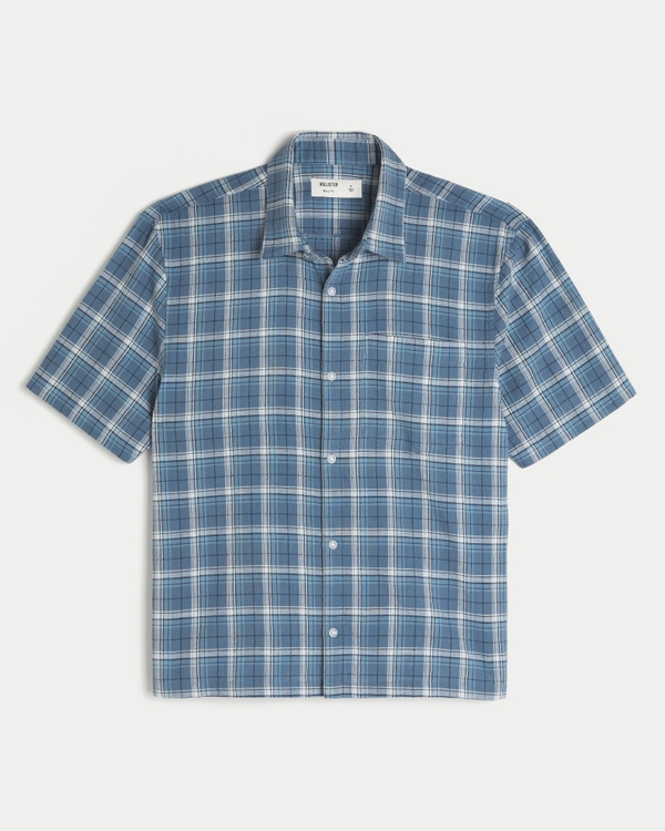 Boxy Short-Sleeve Shirt, Blue Plaid view 1