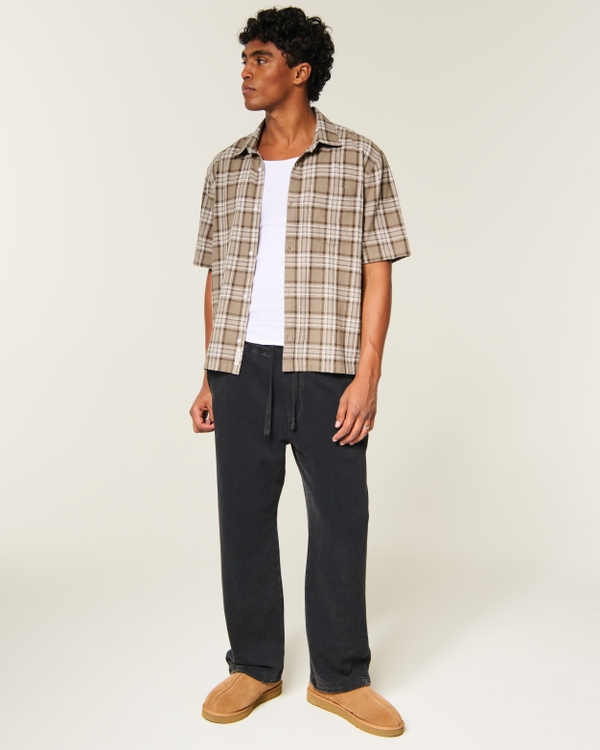 Boxy Short-Sleeve Shirt, Brown Plaid view 2