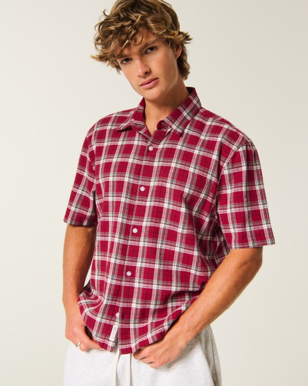Boxy Short-Sleeve Shirt, Red Plaid view 1