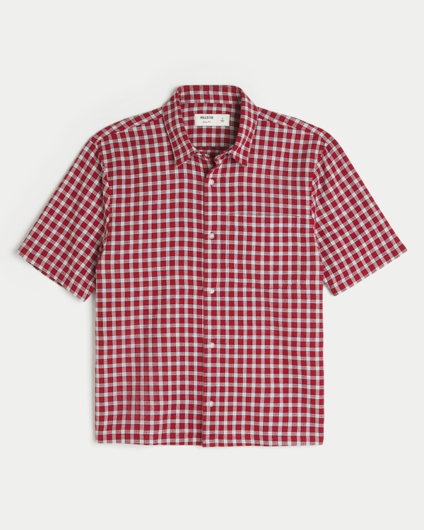 Boxy Short-Sleeve Shirt, Red Check view 1