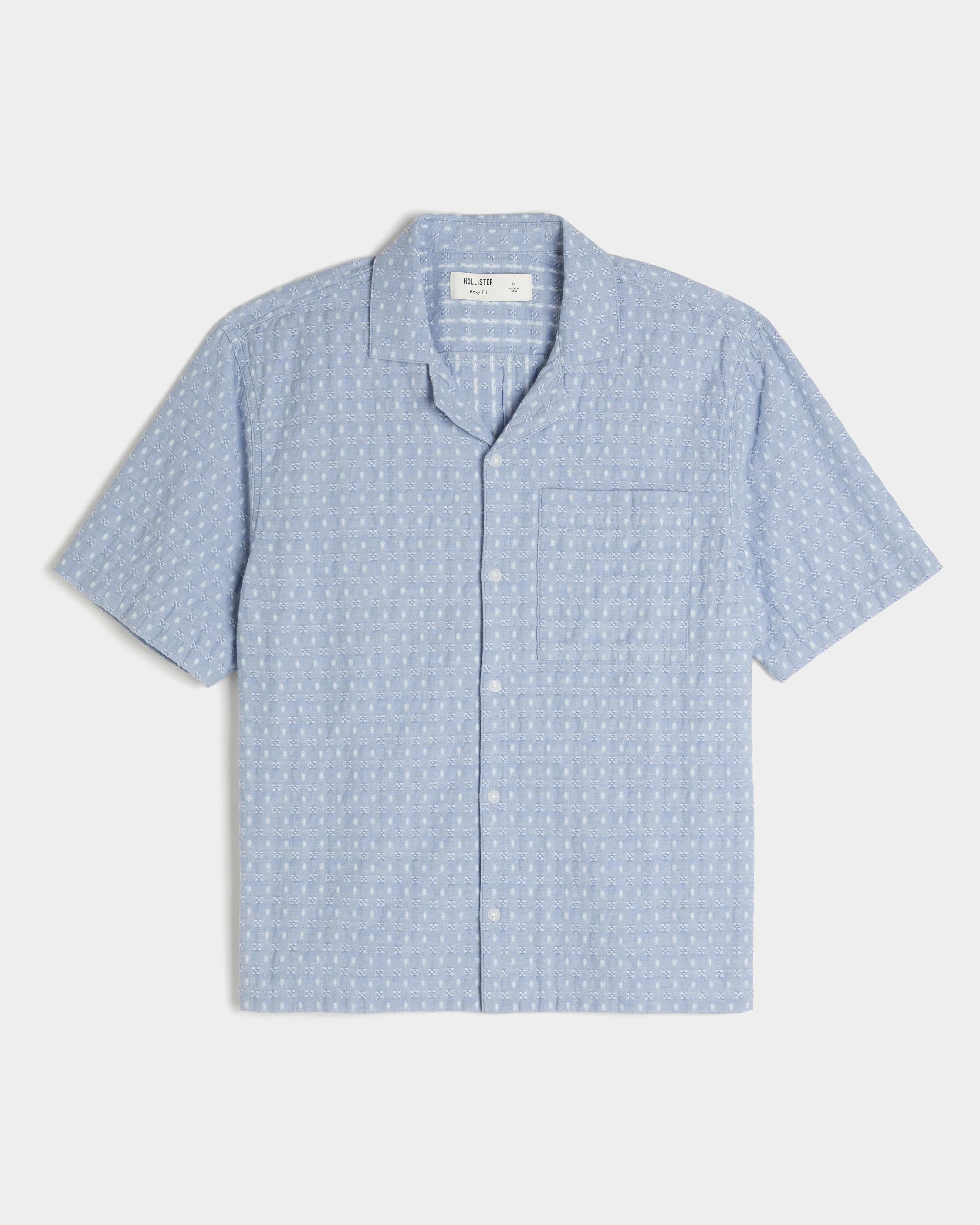 Boxy Short-Sleeve Textured Button-Through Shirt