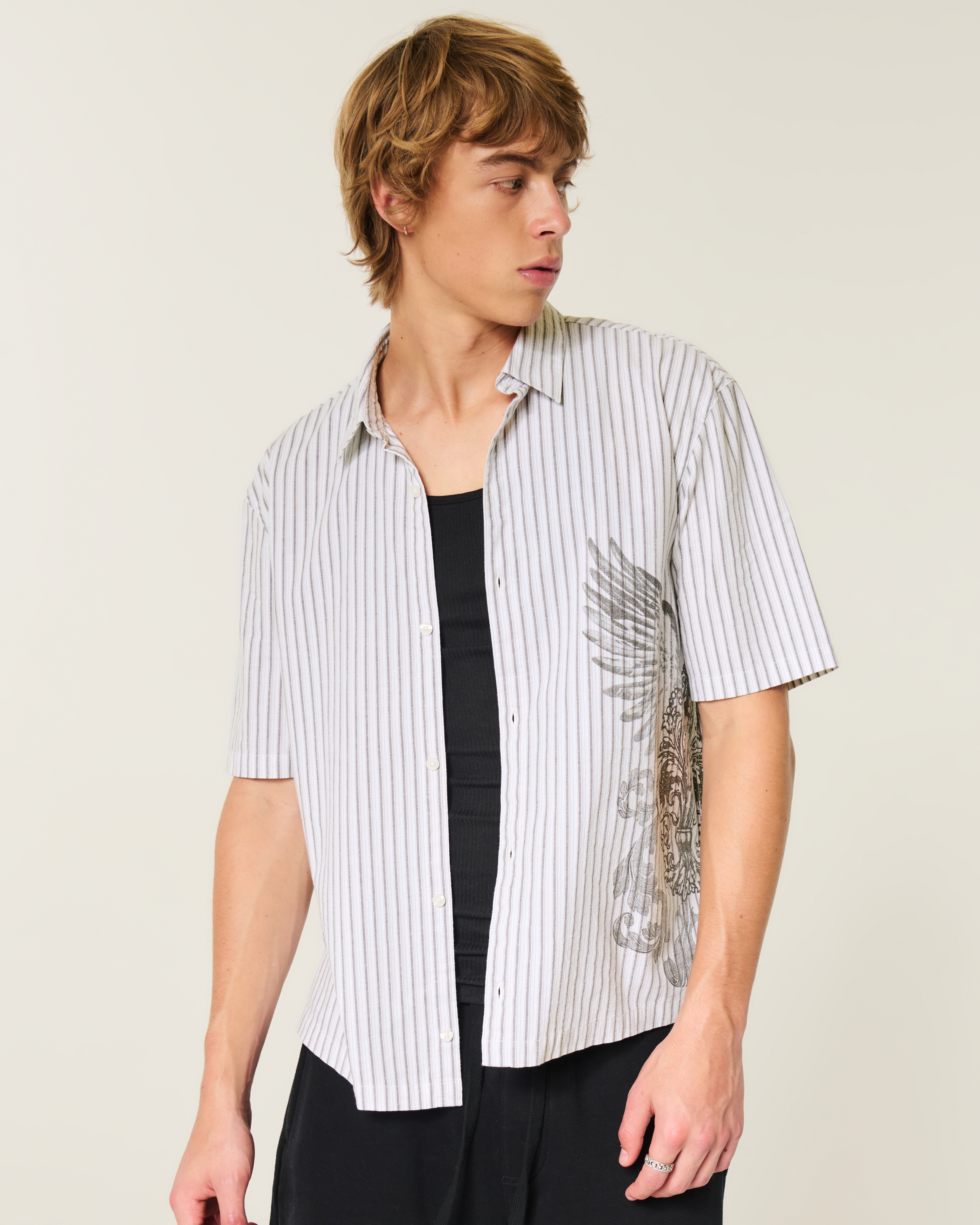 Boxy Short-Sleeve Striped Graphic Shirt