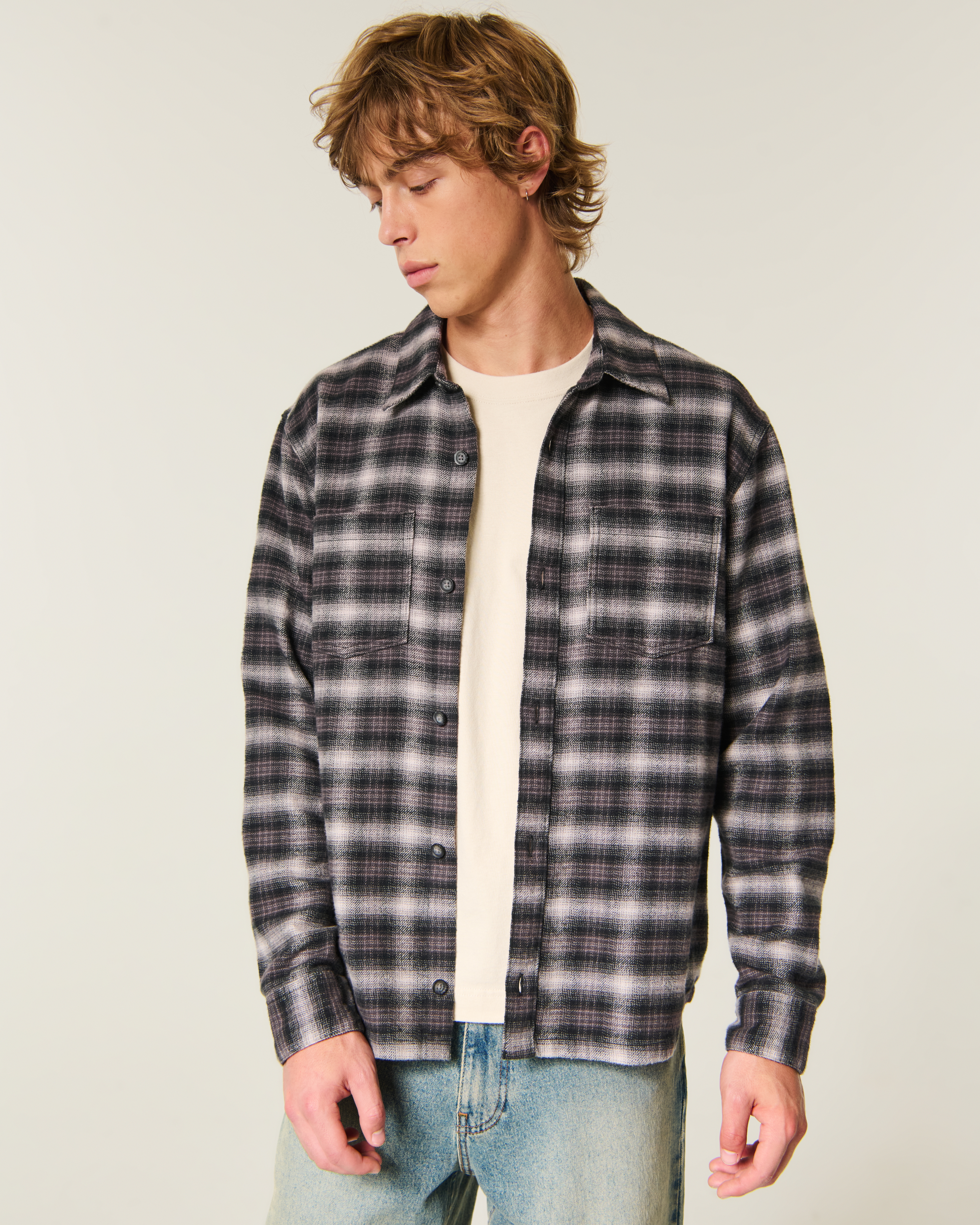 Boxy Brushed Flannel Shirt