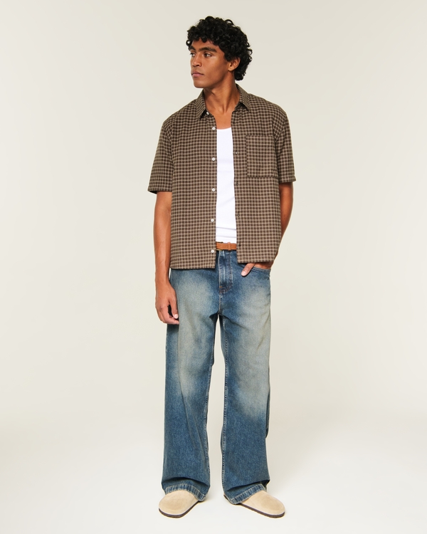 Boxy Short-Sleeve Shirt, Brown Check view 2