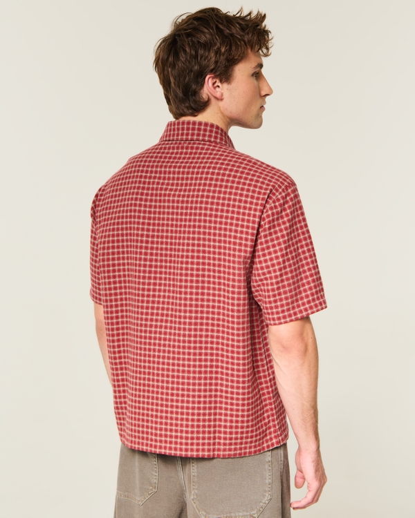 Boxy Short-Sleeve Check Shirt, Red Pattern view 2
