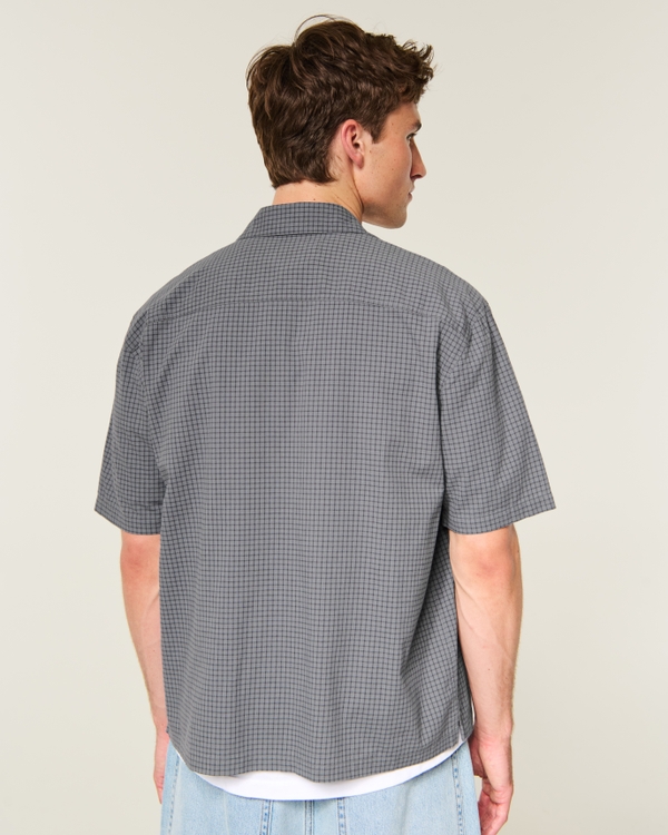 Boxy Short-Sleeve Check Shirt, Dark Gray Check view 2