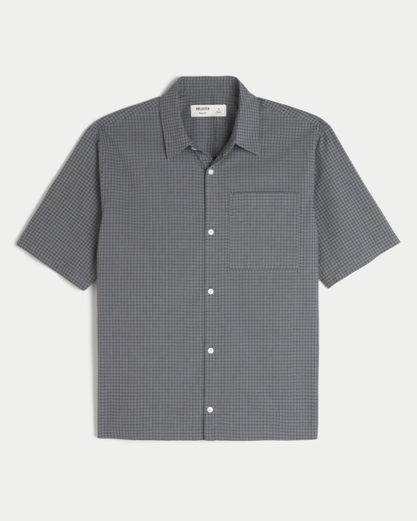 Boxy Short-Sleeve Check Shirt, Dark Gray Check view 1