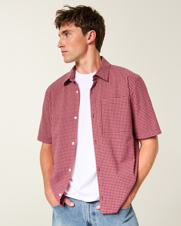 Boxy Short-Sleeve Check Shirt, Red Check view 1