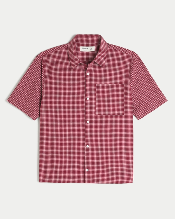 Boxy Short-Sleeve Check Shirt, Red Check view 1