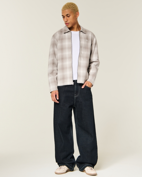 Boxy Zip-Up Shirt Jacket, Cream Plaid view 2