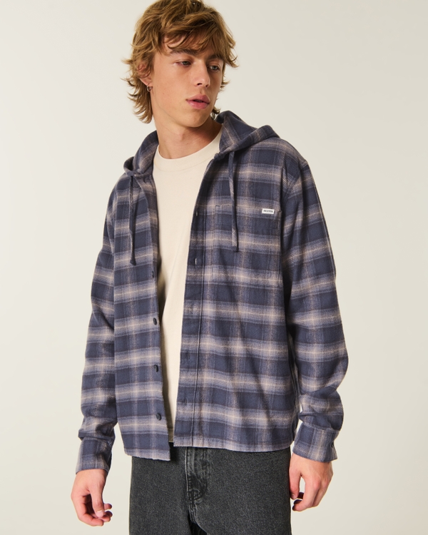 Boxy Hooded Flannel Shirt