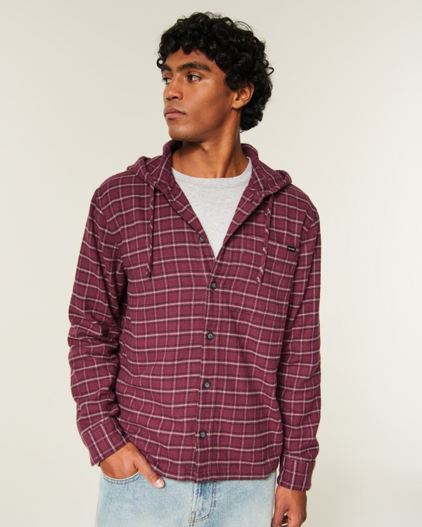 Boxy Hooded Flannel Shirt