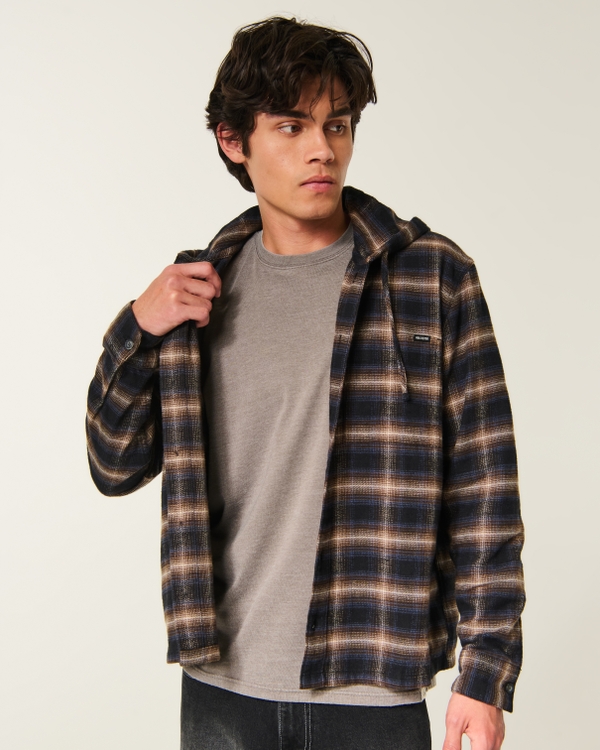 Boxy Hooded Flannel Shirt