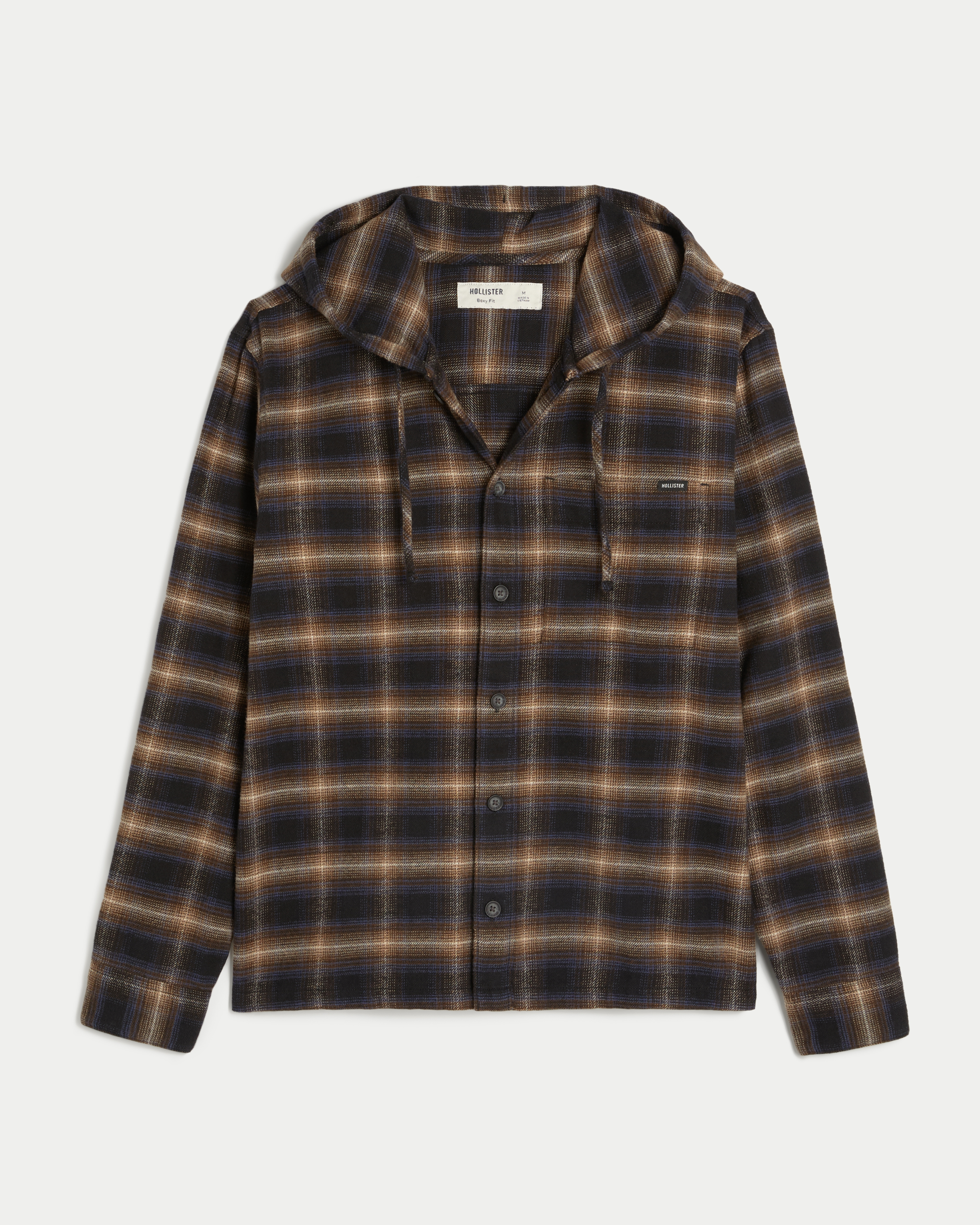 Boxy Hooded Flannel Shirt