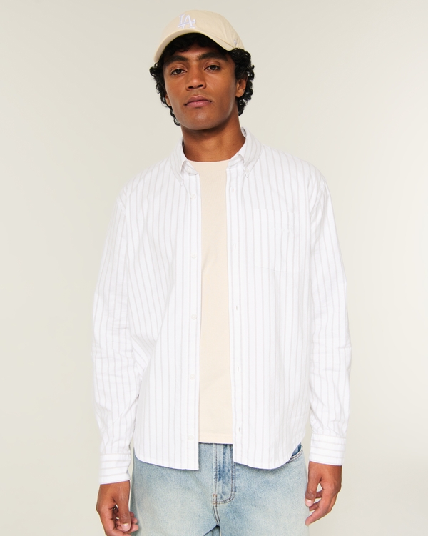 Boxy Oxford Shirt, White Stripe view 1
