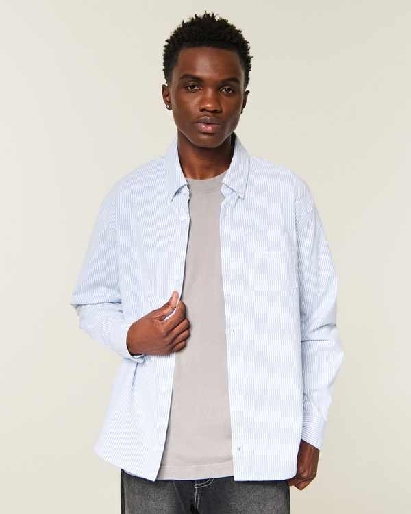 Boxy Oxford Shirt, Light Blue Stripe view 1