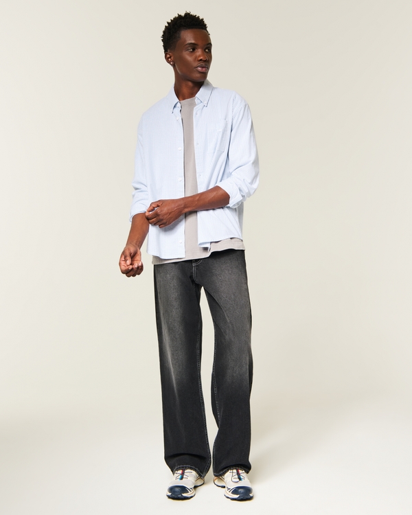 Boxy Oxford Shirt, Light Blue Stripe view 2