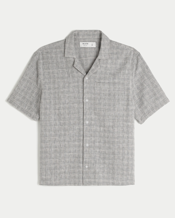 Boxy Short-Sleeve Textural Shirt, Dark Grey Pattern view 1