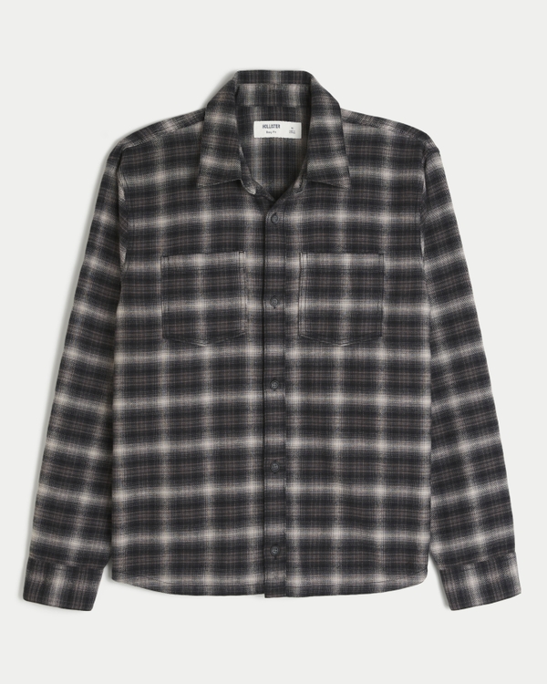 Boxy Flannel Shirt, Black Plaid view 1