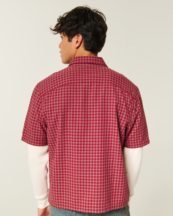 Boxy Thermal Twofer Shirt, Red Plaid view 2