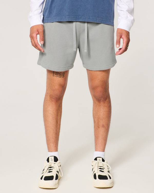 Hollister Feel Good Mid-Thigh Fleece Shorts, Gray view 2