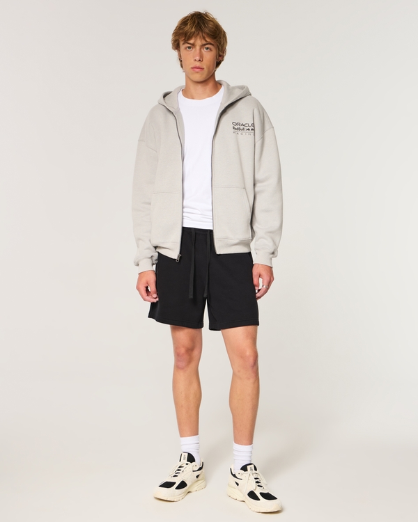 Hollister Feel Good Mid-Thigh Fleece Shorts, Black view 2