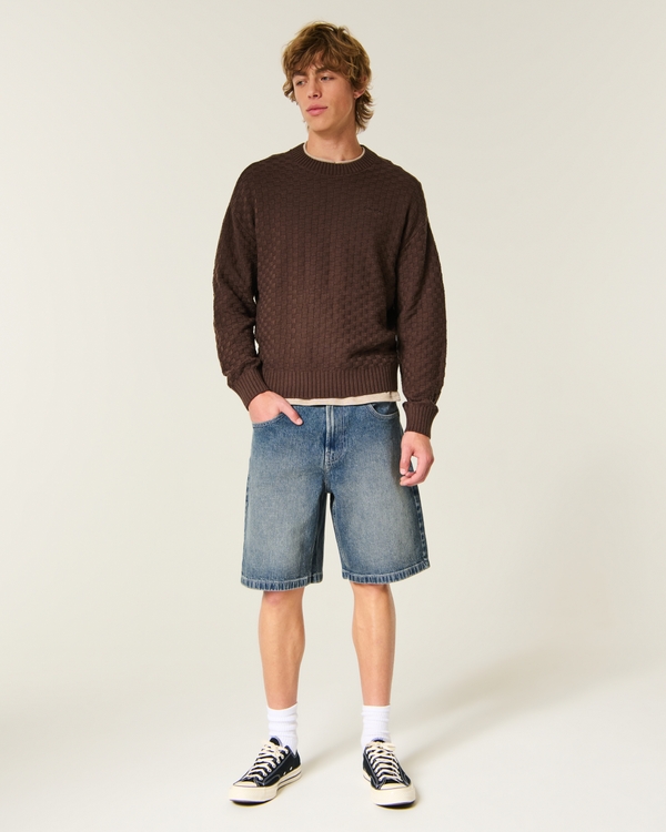 Double Cybersigilism Graphic Baggy Jean Shorts, Medium view 1