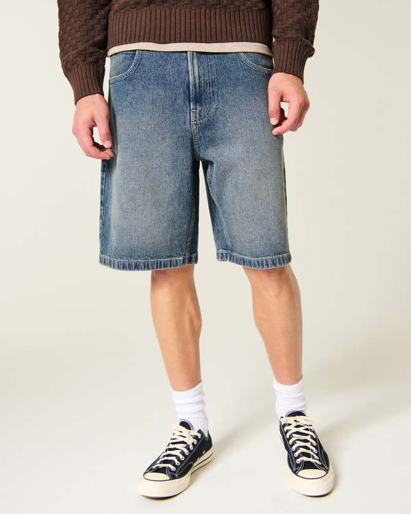 Double Cybersigilism Graphic Baggy Jean Shorts, Medium view 2