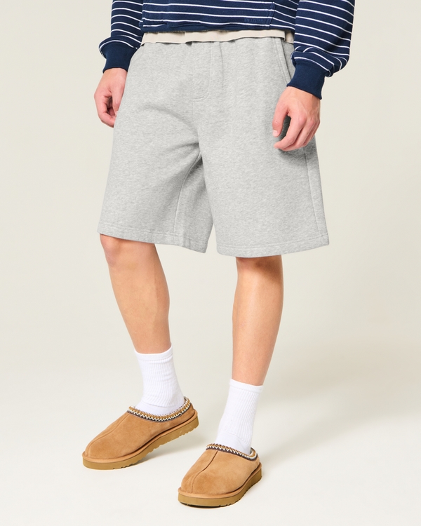 At-the-Knee Baggy Fleece Shorts, Heather Gray view 2