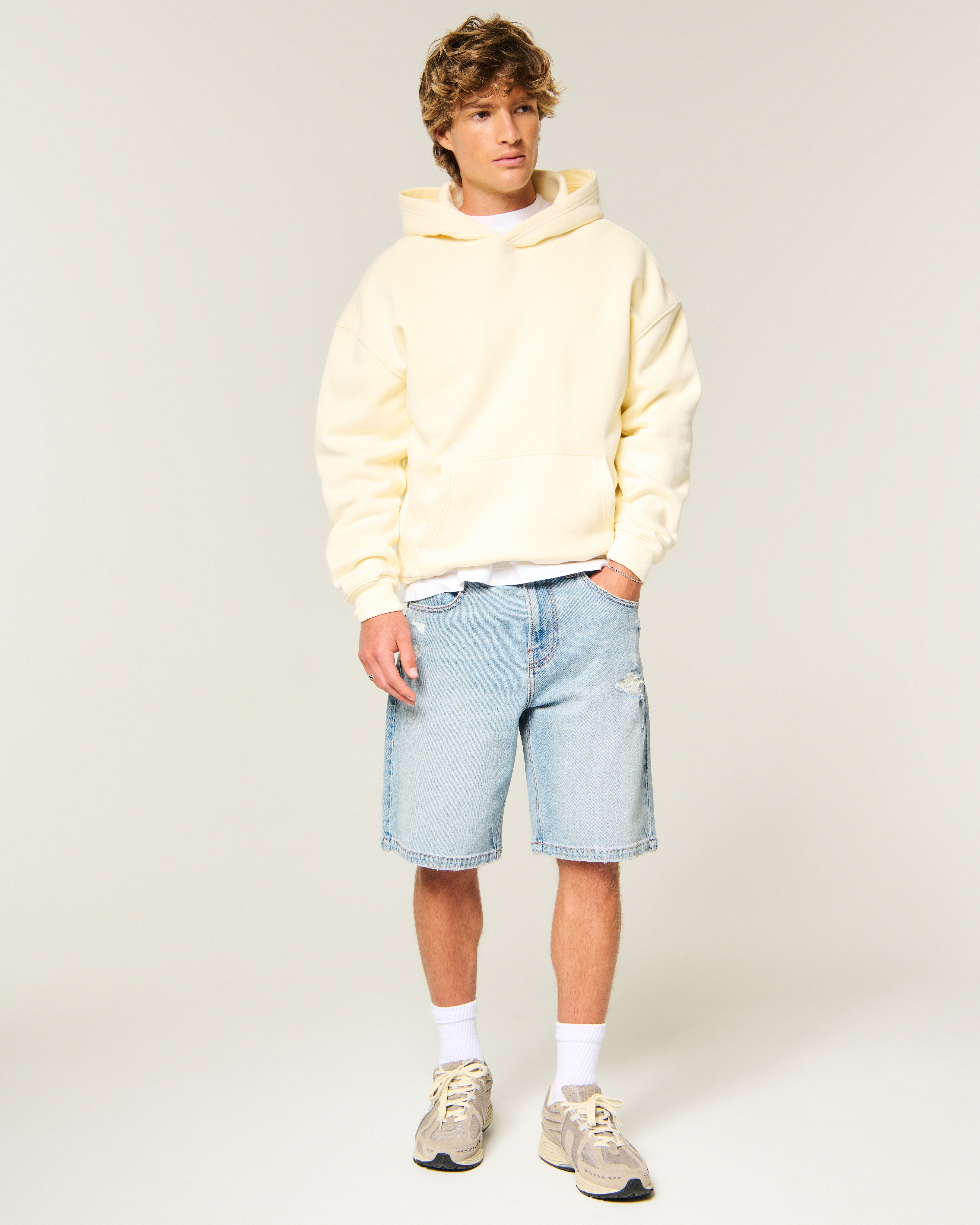 Ripped Medium Wash Baggy Jean Shorts