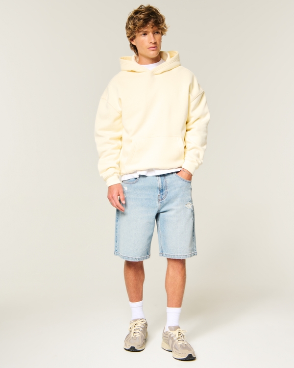 Ripped Medium Wash Baggy Jean Shorts, Medium view 1
